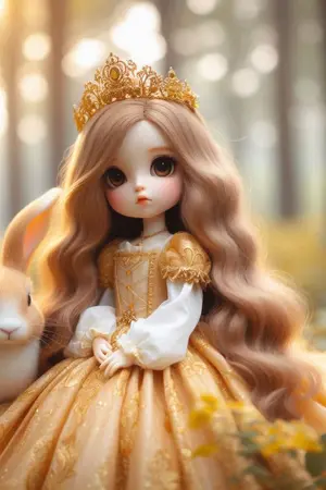 ปกนิยาย กระต่ายสีทองและเด็กผู้หญิงผมยาวสีทองในชุดเจ้าหญิง