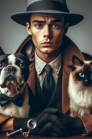 ปกนิยาย นักสืบกับคู่ซ่าหมาแมว Detective and his feisty couple, dog and cat