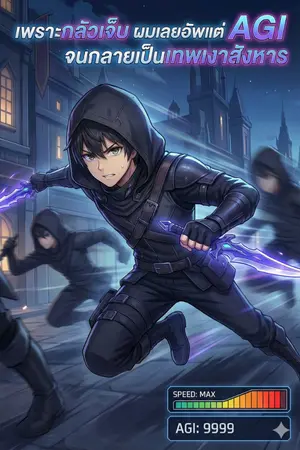 ปกนิยาย ​"เพราะกลัวเจ็บ ผมเลยอัพแต่ AGI จนกลายเป็นเทพเงาสังหาร"