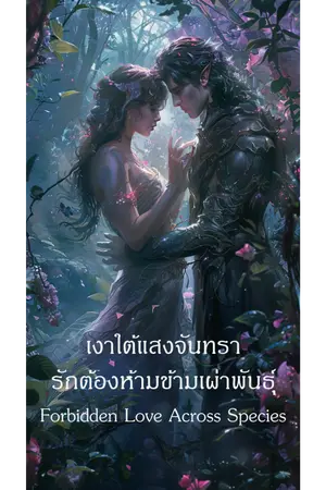 ปกนิยาย เงาใต้แสงจันทรา: รักต้องห้ามข้ามเผ่าพันธุ์" (Forbidden Love Across Species)