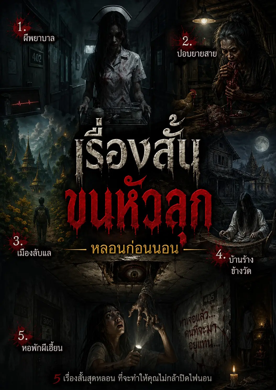 ปกนิยาย เรื่องสั้นขนหัวลุก หลอนก่อนนอน