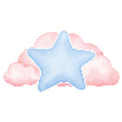 A blue star and pink clouds

Description automatically generated