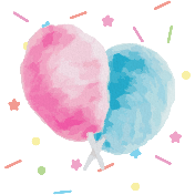 A pink and blue cotton candy

Description automatically generated