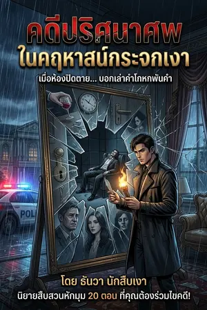 ปกนิยาย "คดีปริศนาศพในคฤหาสน์กระจกเงา" ( Mirror of Deceit )
