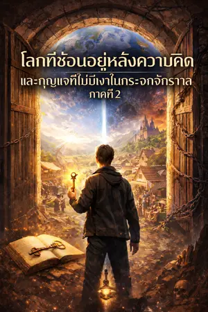 ปกนิยาย โลกที่ซ้อนอยู่หลังความคิด และกุญแจที่ไม่มีเงาในกระจกจักรวาล ภาค2