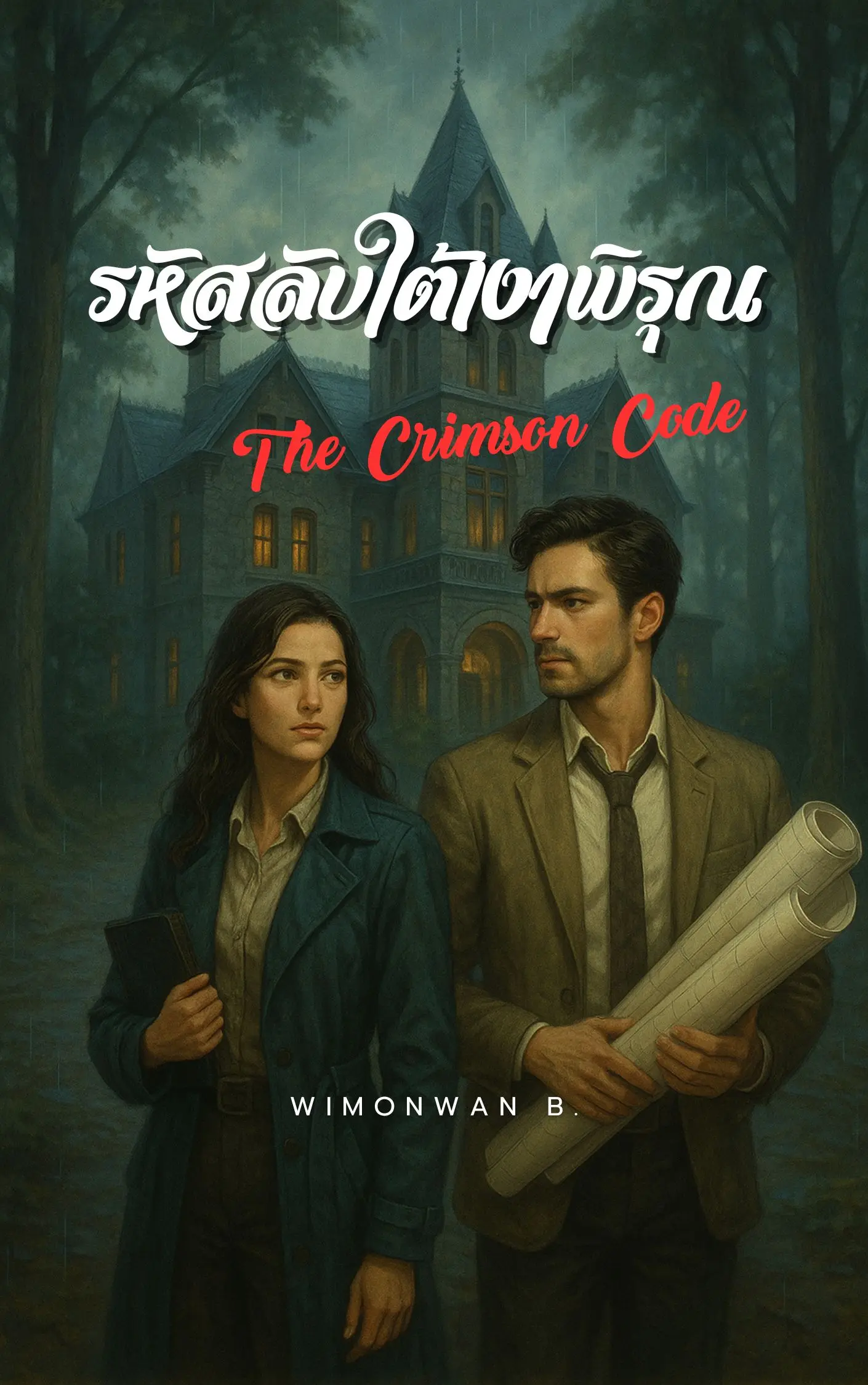 ปกนิยาย รหัสลับใต้เงาพิรุณ