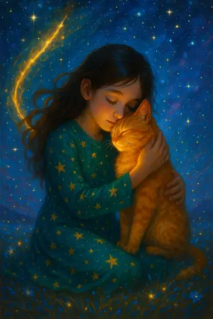 ปกนิยาย 🌟เพื่อนรักต่างสายพันธุ์: อัสทรา แมวส้มกับเด็กหญิงผู้ได้ยินเสียงดวงดาว