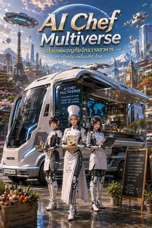 ปกนิยาย เอไอเชฟผจญภัยจักรวาลอาหาร ครัวอัจฉริยะเคลื่อนที่ทั่วโลก   AI Chef Multiverse