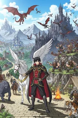 ปกนิยาย "เมื่อจอมมารสุดแสบต้องมาใช้ชีวิตติดดินในหมู่บ้านเล็ก ๆ กับม้าบินหนึ่งตัวและแผนร้ายที่ไม่ค่อยได้ผล"