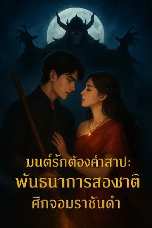 ปกนิยาย " มนต์รักต้องคำสาป: พันธนาการสองชาติ ศึกจอมราชันดำ "