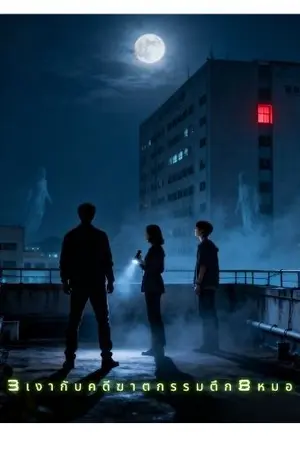 ปกนิยาย 3 เงากับคดีฆาตกรรมตึก 8 หมอ