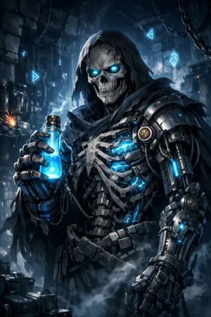 ปกนิยาย Alchemic Skull: ราชันย์กระดูกเล่นแร่แปรธาตุ — เกิดใหม่ไร้เนื้อหนัง เลยใช้วิชา 'วิศวกรรม' ผ่าตัดเทพเจ้า!