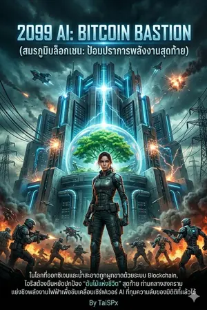 ปกนิยาย 2099 AI: Bitcoin Bastion (สมรภูมิบล็อกเชน: ป้อมปราการพลังงานสุดท้าย)