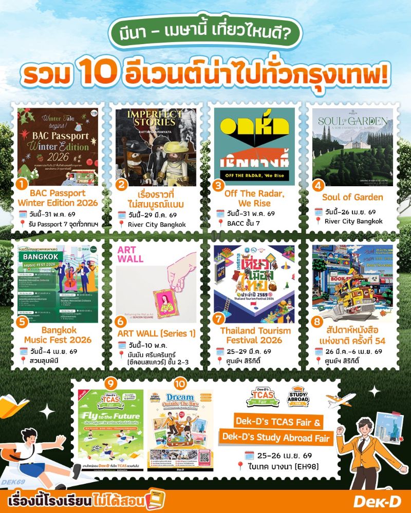 ลิสต์อีเวนต์น่าไป มีนา–เมษา 2569 สายเที่ยว สายเรียนรู้ห้ามพลาด