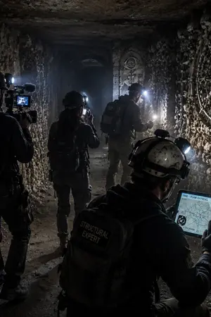 ปกนิยาย ทีมข่าวลงไปถ่ายทอดสดในคาตาคอมบ์ปิด และสัญญาณขาดหายไปตลอดกาล