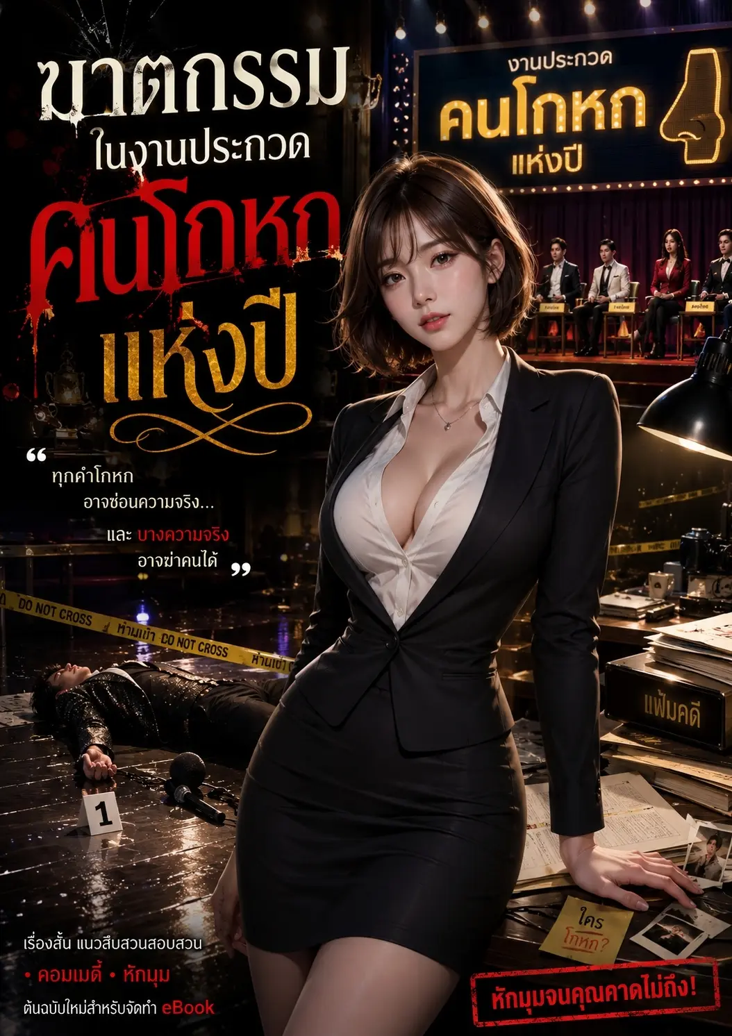ปกนิยาย ฆาตกรรมในงานประกวดคนโกหก
