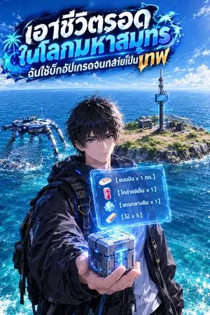 ปกนิยาย เอาชีวิตรอดในโลกมหาสมุทร ฉันใช้บั๊กอัปเกรดจนกลายเป็นเทพ