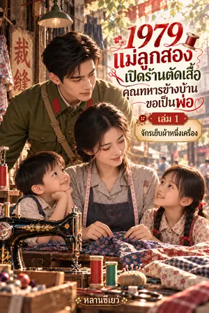 ปกนิยาย 1979 แม่ลูกสองเปิดร้านตัดเสื้อ คุณทหารข้างบ้านขอเป็นพ่อ ~ เล่ม1 จักรเย็บผ้าหนึ่งเครื่อง