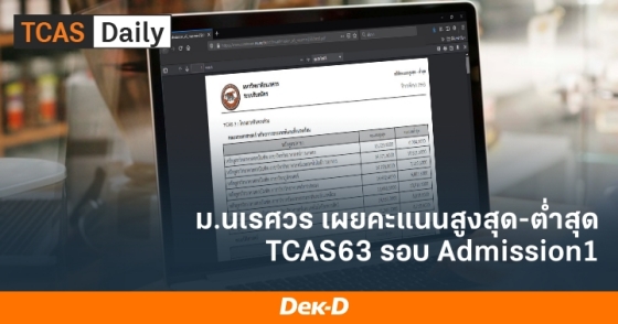 ม.นเรศวร เผยคะแนนสูงสุด-ต่ำสุด TCAS63 รอบ Admission 1