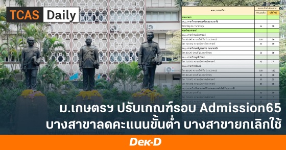 ม.เกษตรฯ ปรับเกณฑ์รอบ Admission65 บางสาขาลดคะแนนขั้นต่ำ บางสาขายกเลิกใช้