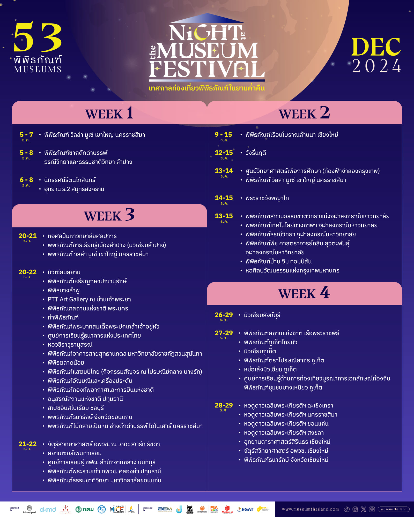 53 พิพิธภัณฑ์ เทศกาลท่องเที่ยวพิพิธภัณฑ์ในยามค่ำคืน NIGHT MUSEUM FESTIVAL DEC 2024 