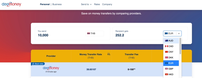 ผู้ใช้สามารถเทียบเรททางเว็บ www.deemoney.com ได้เช่นกัน