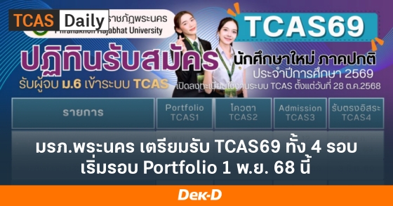 มรภ.พระนคร เตรียมรับ TCAS69 ทั้ง 4 รอบ เริ่มรอบ Portfolio 1 พ.ย. 68 นี้