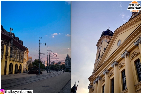 โบสถ์ Great Reformed Church of Debrecen (Nagytemplom) เป็นแลนมาร์กของเมือง