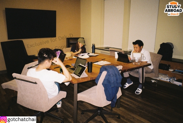 Dorm living room - had to capture this, since it was rare to see us working