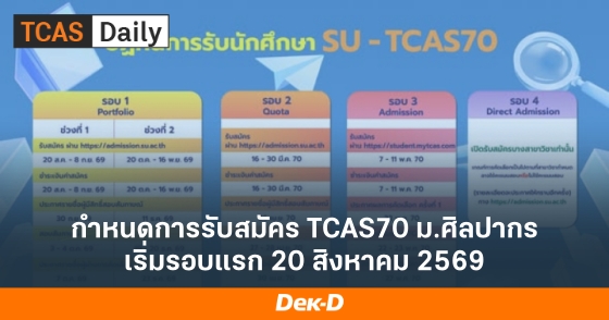 กำหนดการรับสมัคร TCAS70 ม.ศิลปากร เริ่มรอบแรก 20 สิงหาคม 2569